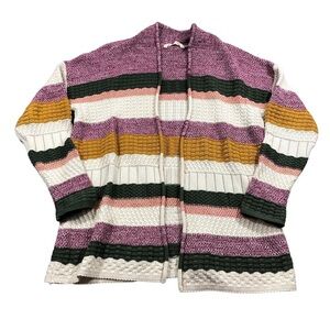 Soft Surroundings 100% Cotton Striped Maximalist Indie Knit Open Front Cardigan